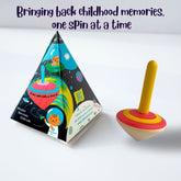 Brightly colored spinning top toys that encourage focus, attention, and play.